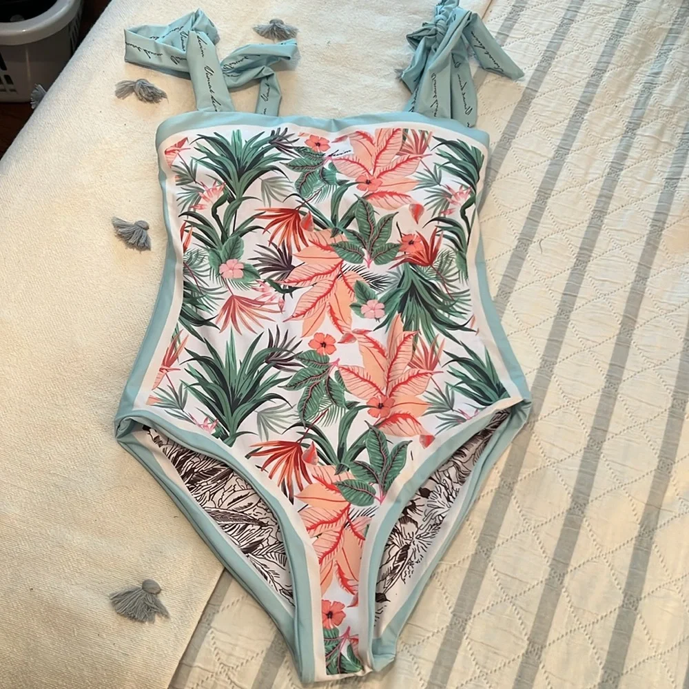 Reversible One-Piece Swimsuit with Blue Trim - Picture 2 of 8